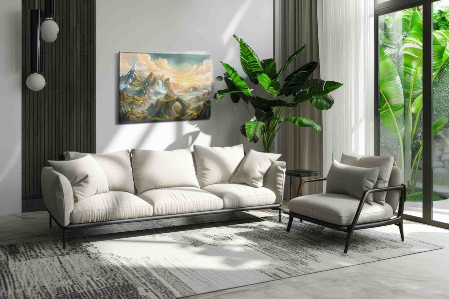 Where Sky Spirits Wander fantasy canvas wall art shown hanging in a styled interior