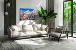 Cobalt Skyflower Reverie canvas wall art shown hanging in a styled interior