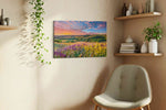 Petalfire Over the Vale canvas wall art styled in a living room