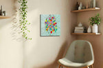 Prismatic Rose Reverie canvas wall art styled in a living room