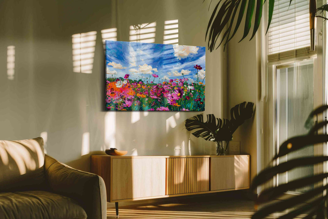 Skydance Over Cosmos Bloom - Floral Canvas Print, Botanical Wall Art, Flower Canvas Art