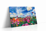 Skydance Over Cosmos Bloom canvas wall art displayed above a sofa in a modern living room
