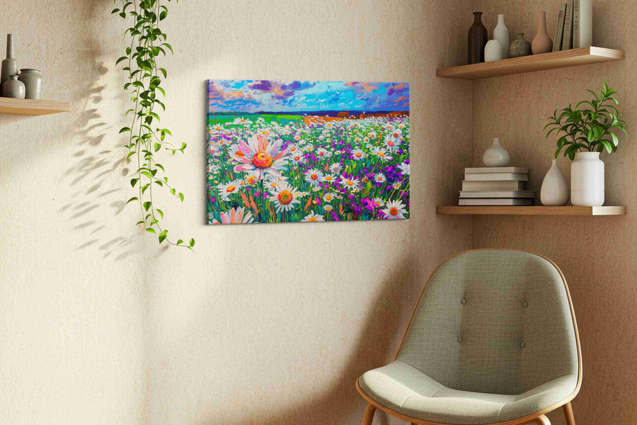 Stormlight Daisy Reverie canvas wall art styled in a living room