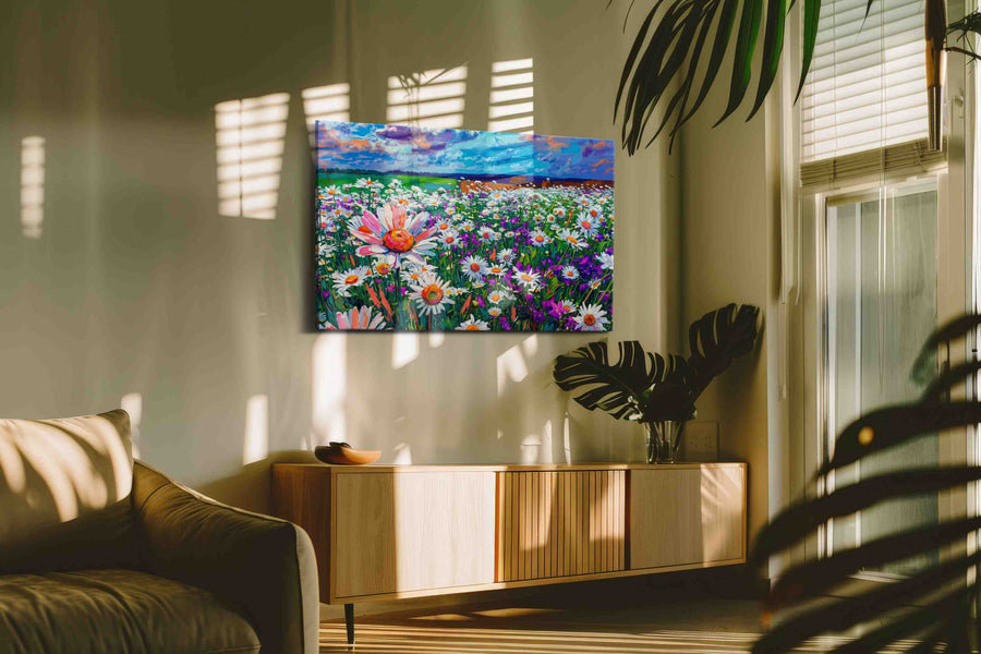 Stormlight Daisy Reverie canvas wall art shown hanging in a styled interior