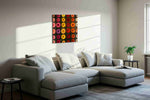 Velvet Gerbera Reverie canvas wall art displayed above a sofa in a styled living room scene
