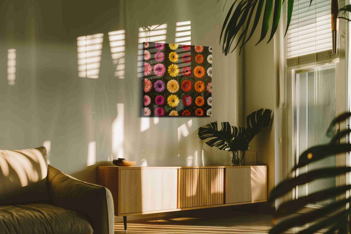 Velvet Gerbera Reverie canvas wall art in a contemporary interior mockup