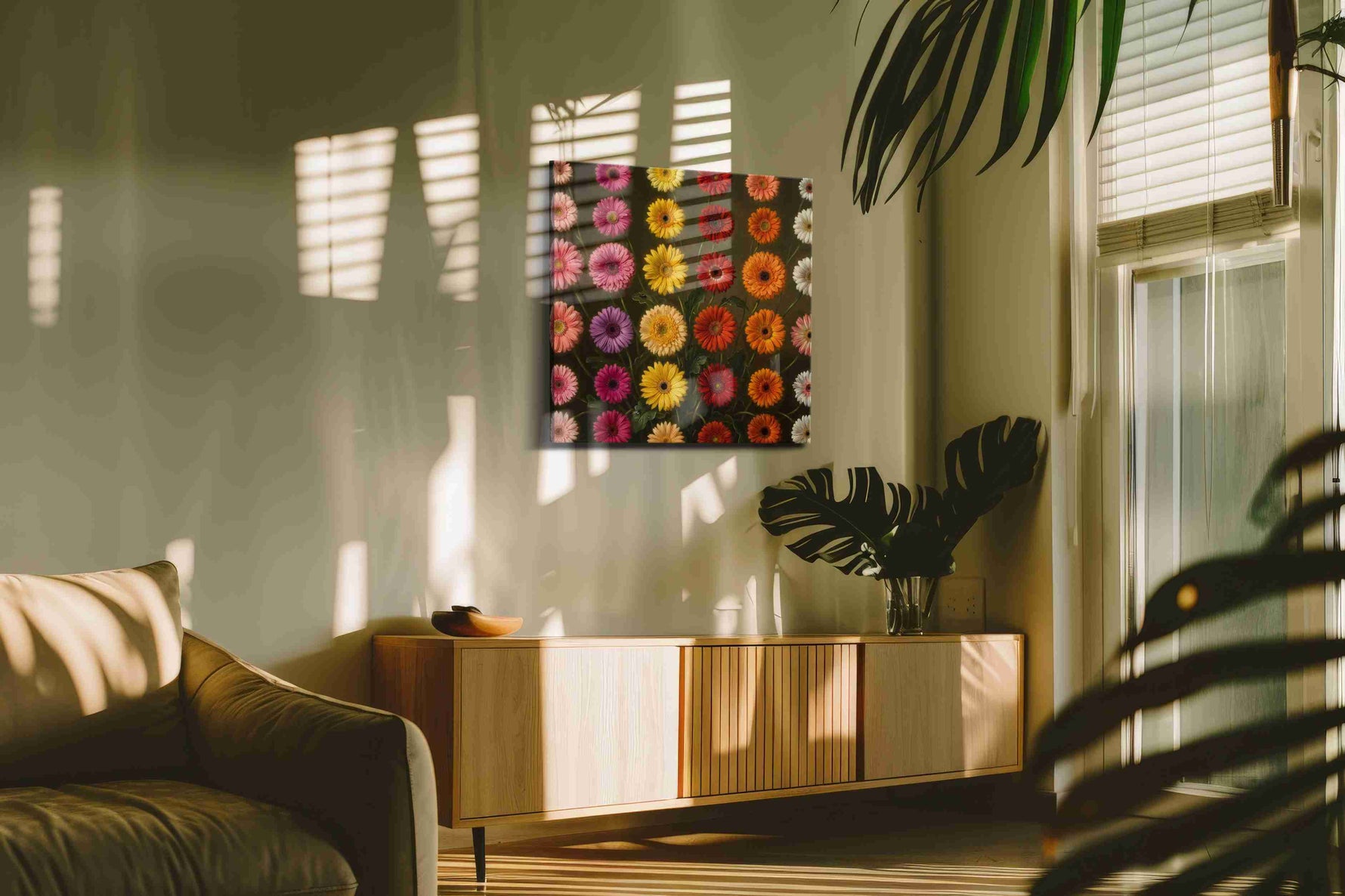 Velvet Gerbera Reverie canvas wall art in a contemporary interior mockup
