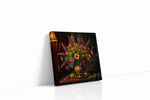 Velvet Nocturne in Gold canvas wall art displayed above a bed in a contemporary bedroom