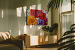 Velvet Solstice Bouquet canvas wall art shown hanging in a styled interior