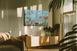 Whispers Over Wildflower Sky canvas wall art shown hanging in a styled interior