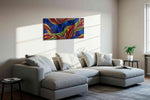 Celestial Feather Rhapsody geometric canvas wall art styled in a living room