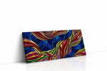 Celestial Feather Rhapsody geometric canvas wall art displayed above a sofa in a modern living room