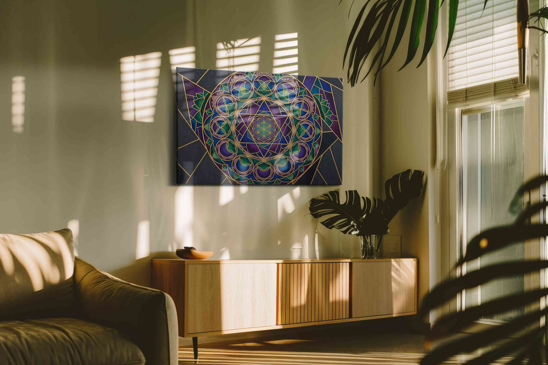 Celestial Indigo Mandala - Geometric Wall Art, Abstract Canvas Print, Modern Decor