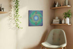 Celestial Lotus Harmonic geometric canvas wall art styled in a living room