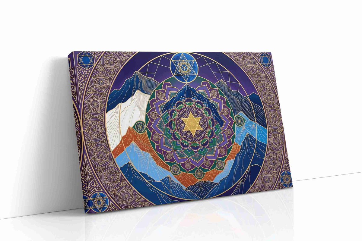 Celestial Mandala of the Peaks geometric canvas wall art gallery-wrapped landscape canvas studio shot