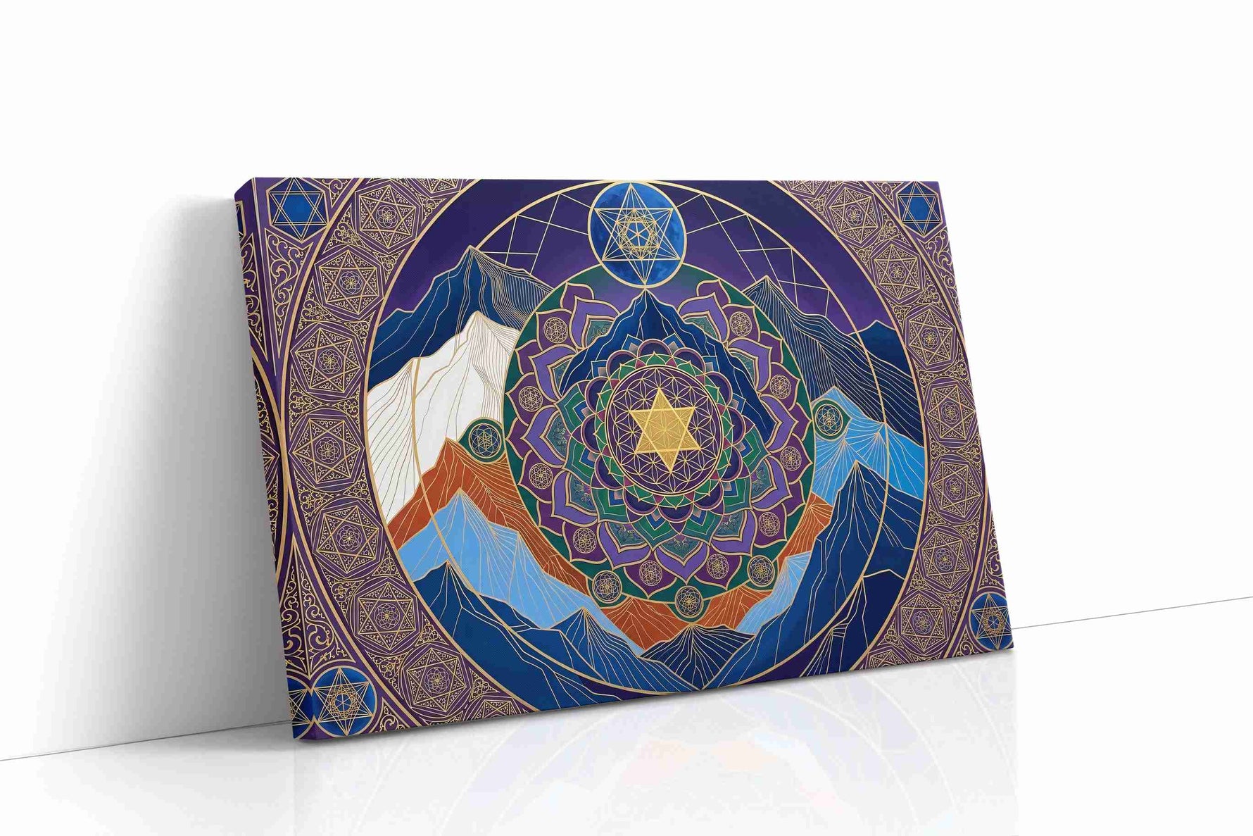 Celestial Mandala of the Peaks geometric canvas wall art gallery-wrapped landscape canvas studio shot