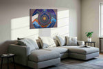 Celestial Mandala of the Peaks geometric canvas wall art styled in a living room