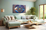 Celestial Mandala of the Peaks geometric canvas wall art shown in a wall scene
