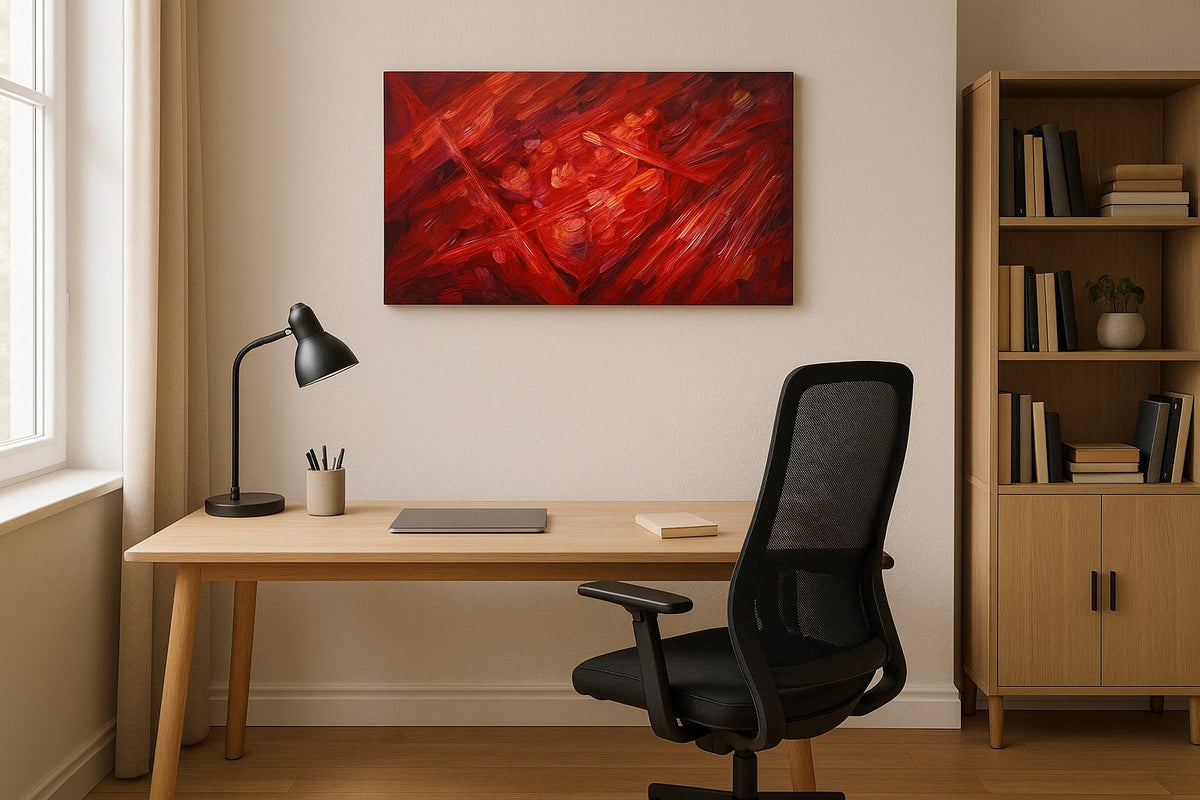 Emberstorm Sonata geometric canvas wall art displayed above a sofa in a modern living room