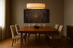 Midnight Bloom Mandala geometric canvas wall art shown in a contemporary interior mockup