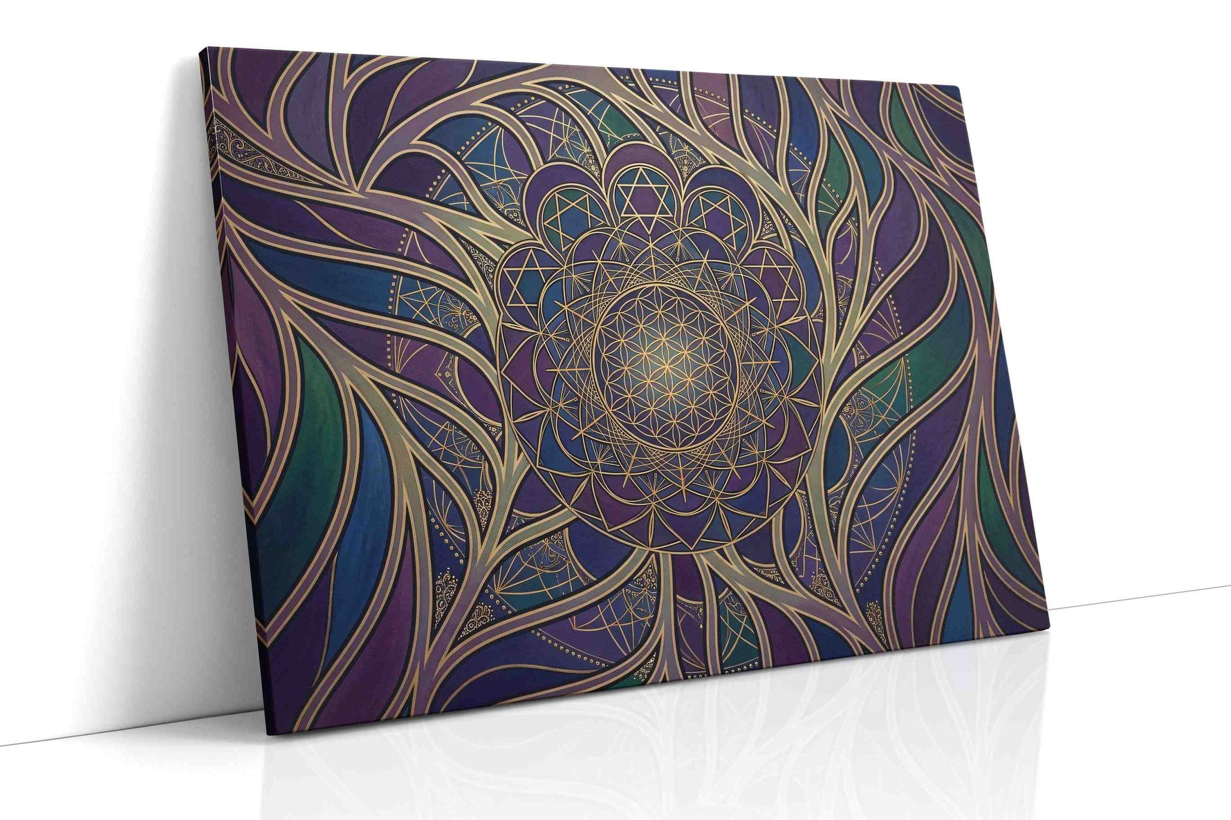 Midnight Bloom Mandala geometric canvas wall art gallery-wrapped landscape canvas studio shot