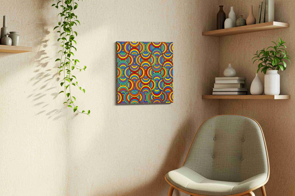 Prismatic Echo Arches geometric canvas wall art styled in a living room