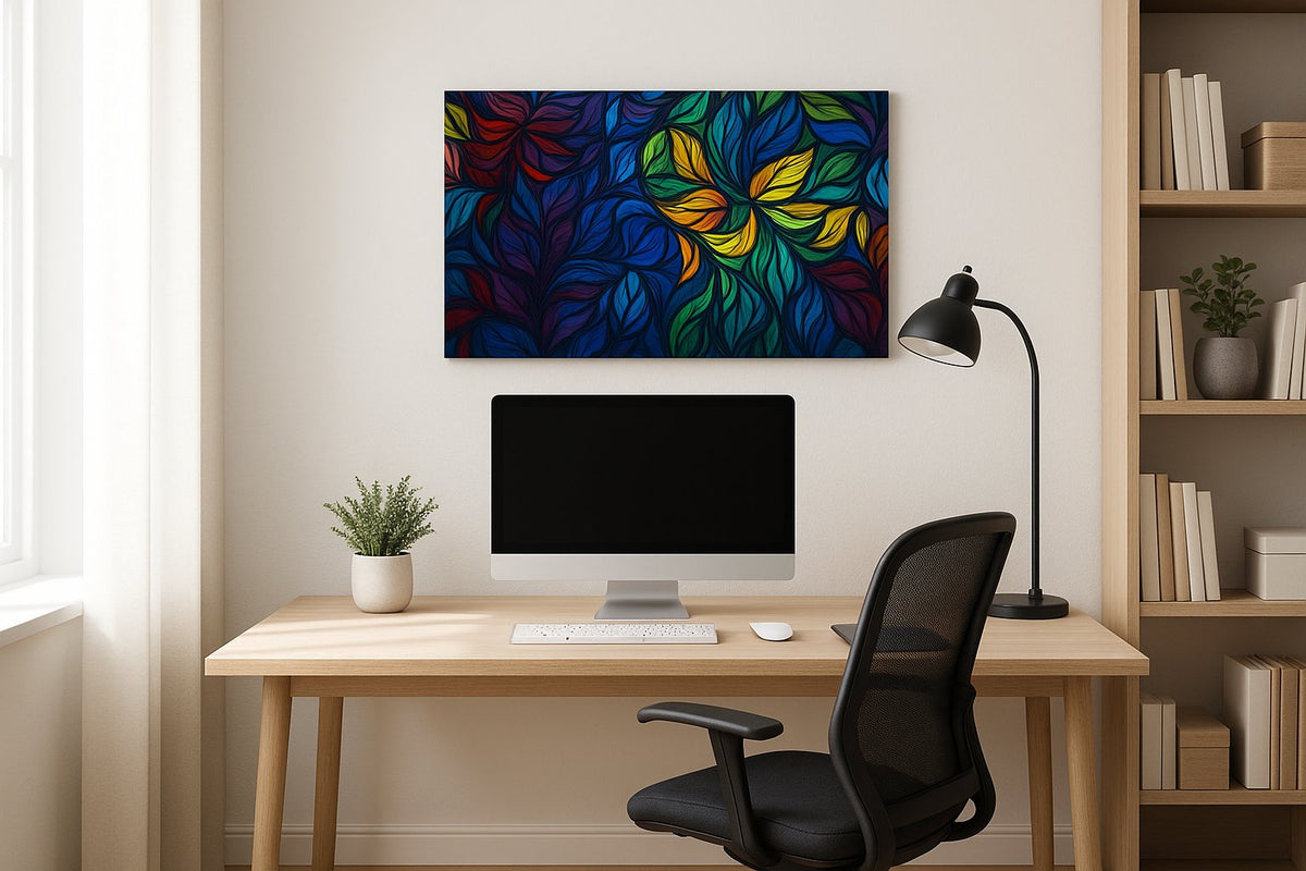 Prismatic Garden Reverie geometric canvas wall art shown hanging in a sleek modern interior