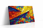 Solar Prism Rhapsody geometric canvas wall art displayed above a sofa in a modern living room