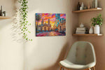 Cathedral of Electric Dusk landmark canvas wall art styled in a living room