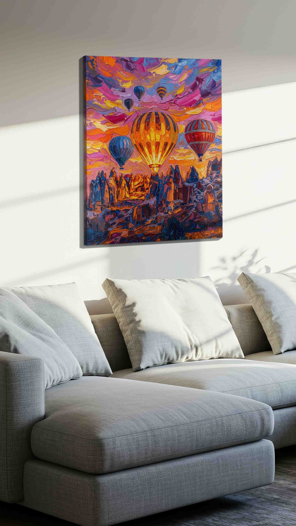 Emberlift Over Painted Peaks landmark canvas wall art styled in a living room