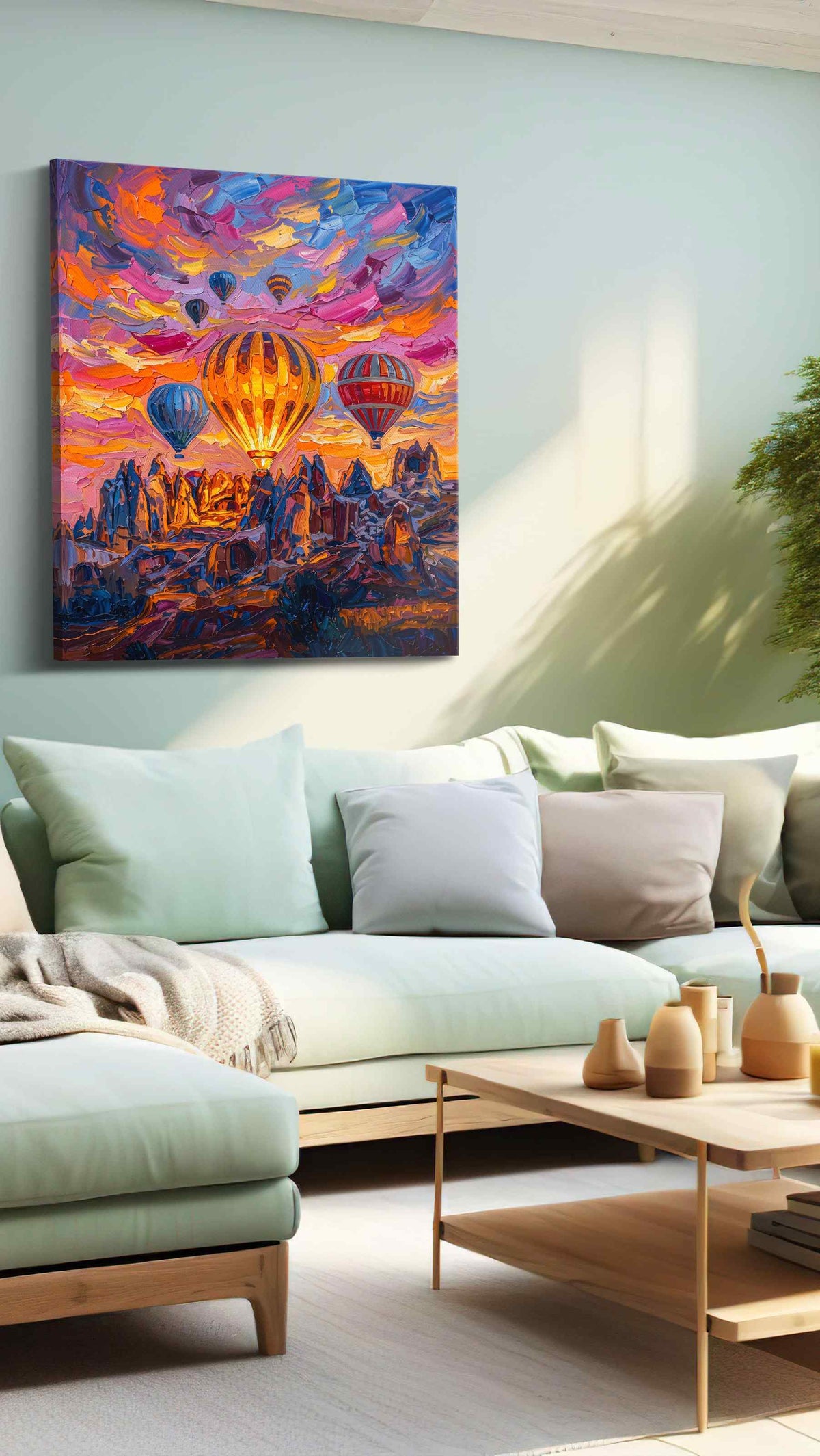 Emberlift Over Painted Peaks landmark canvas wall art shown in a wall scene