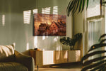Emberlight Over Rouen Square landmark canvas wall art shown hanging in a styled interior