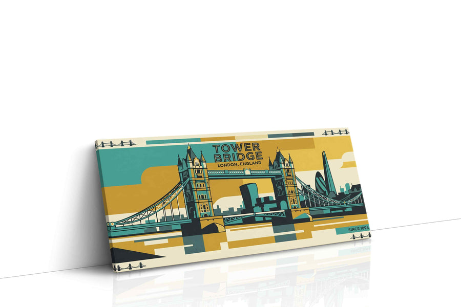 Golden Thames Sentinel landmark canvas wall art displayed above a sofa in a modern living room