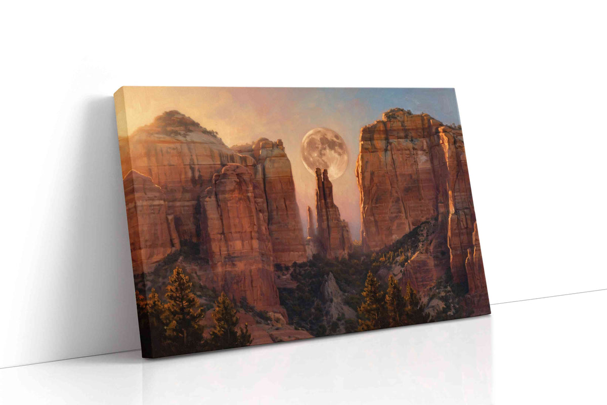 Moonrise Through Cathedral Spires landmark canvas wall art gallery-wrapped landscape canvas studio shot