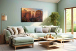 Moonrise Through Cathedral Spires landmark canvas wall art shown in a wall scene
