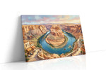 Sunlit Meander Reverie landmark canvas wall art displayed above a sofa in a modern living room