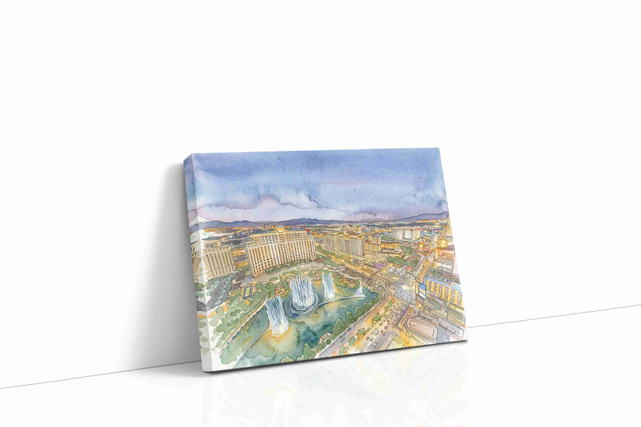 Twilight Over the Bellagio Fountains landmark canvas wall art gallery-wrapped landscape canvas studio shot