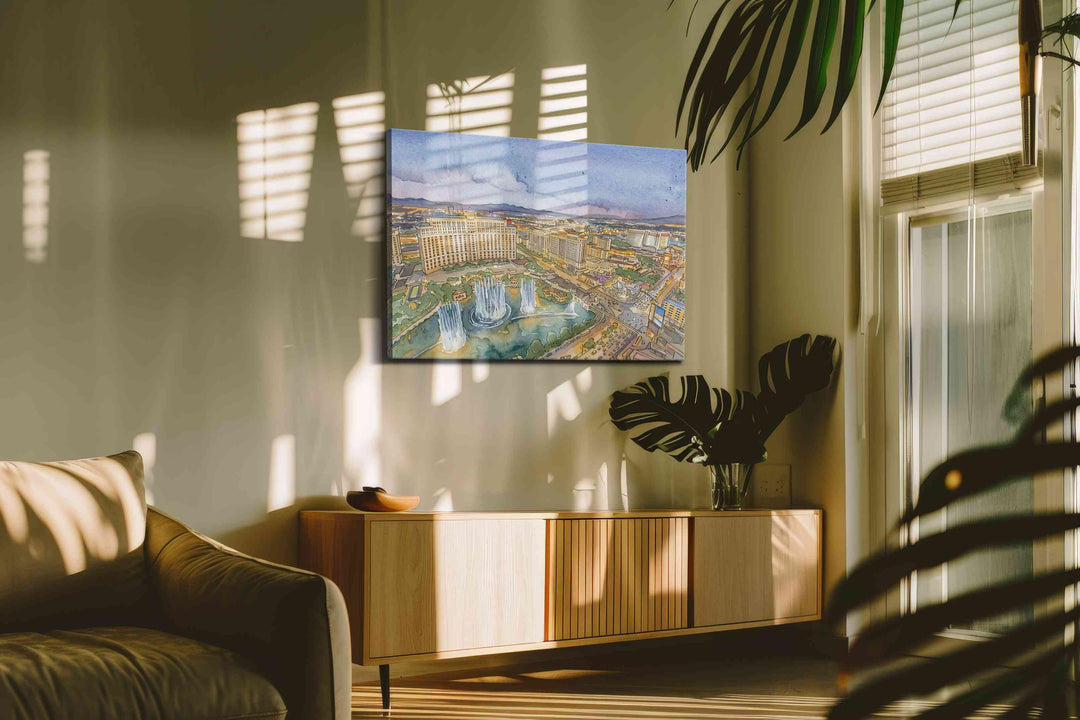 Twilight Over the Bellagio Fountains - Landmark Wall Art, Travel Canvas Print, Famous Places Art