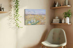 Twilight Over the Bellagio Fountains landmark canvas wall art shown hanging in a sleek modern interior