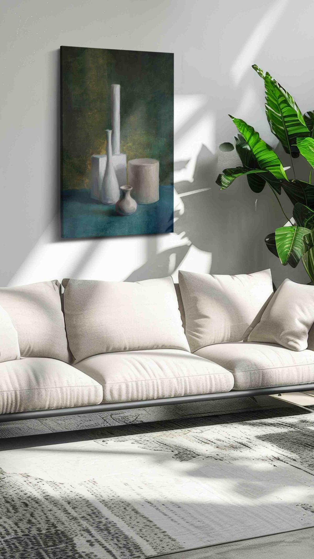 Porcelain in Mosslight canvas wall art in a modern interior mockup