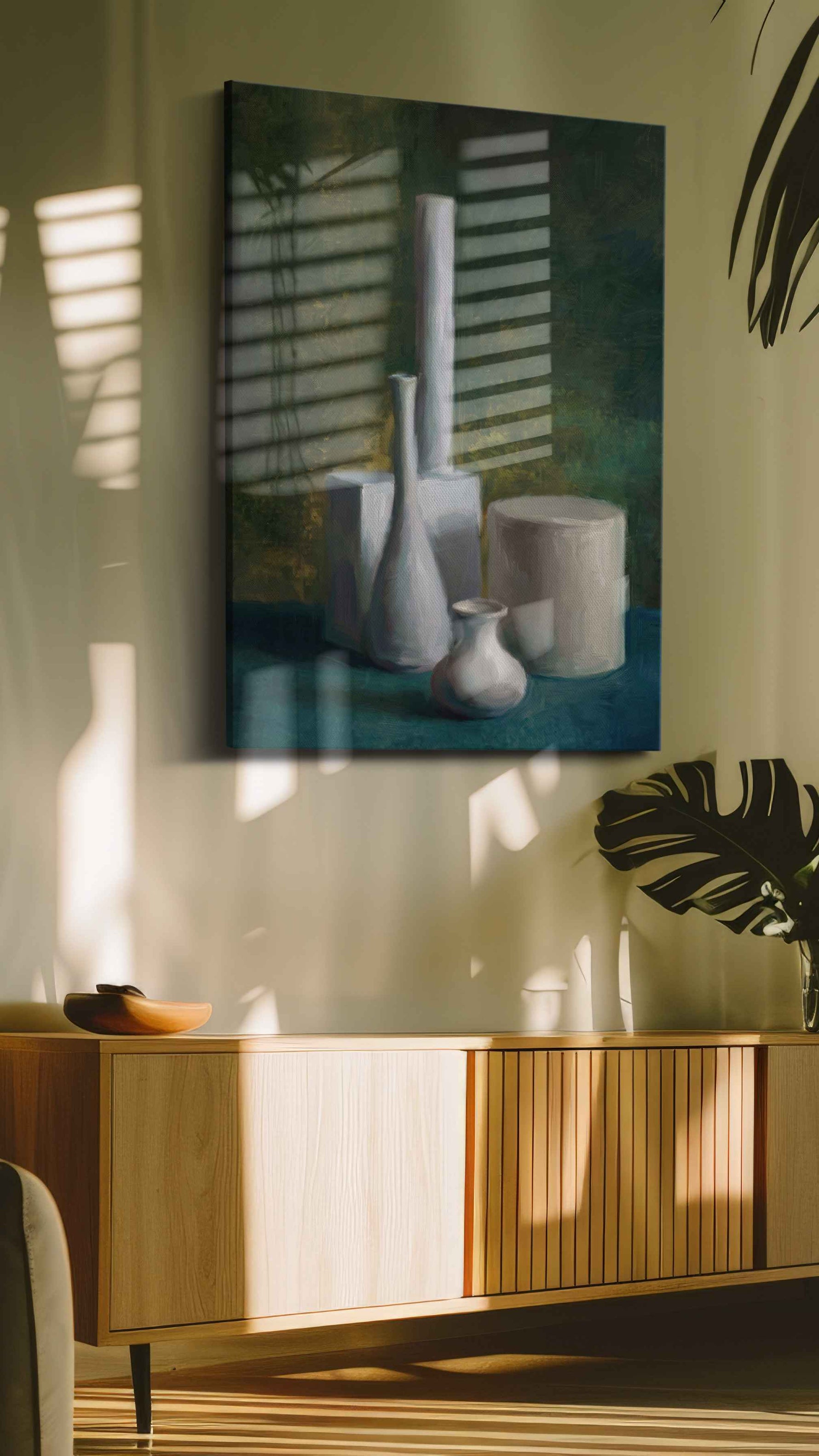 Porcelain in Mosslight canvas wall art in a contemporary interior mockup