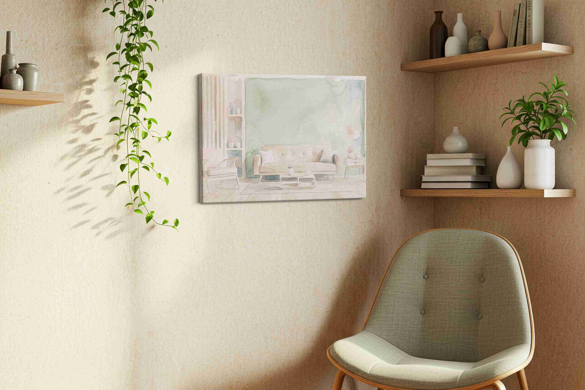 Seafoam Sanctuary canvas wall art displayed above a bed in a contemporary bedroom