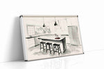 Tea Light Over Misty Peaks canvas wall art displayed above a sofa in a modern living room