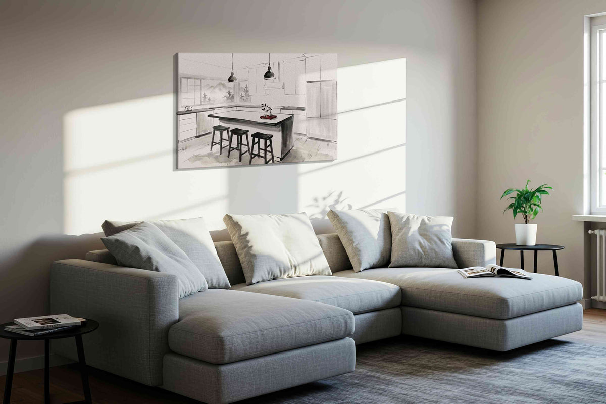 Tea Light Over Misty Peaks canvas wall art styled in a living room