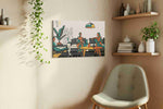 Teal Reverie Gathering canvas wall art styled in a living room