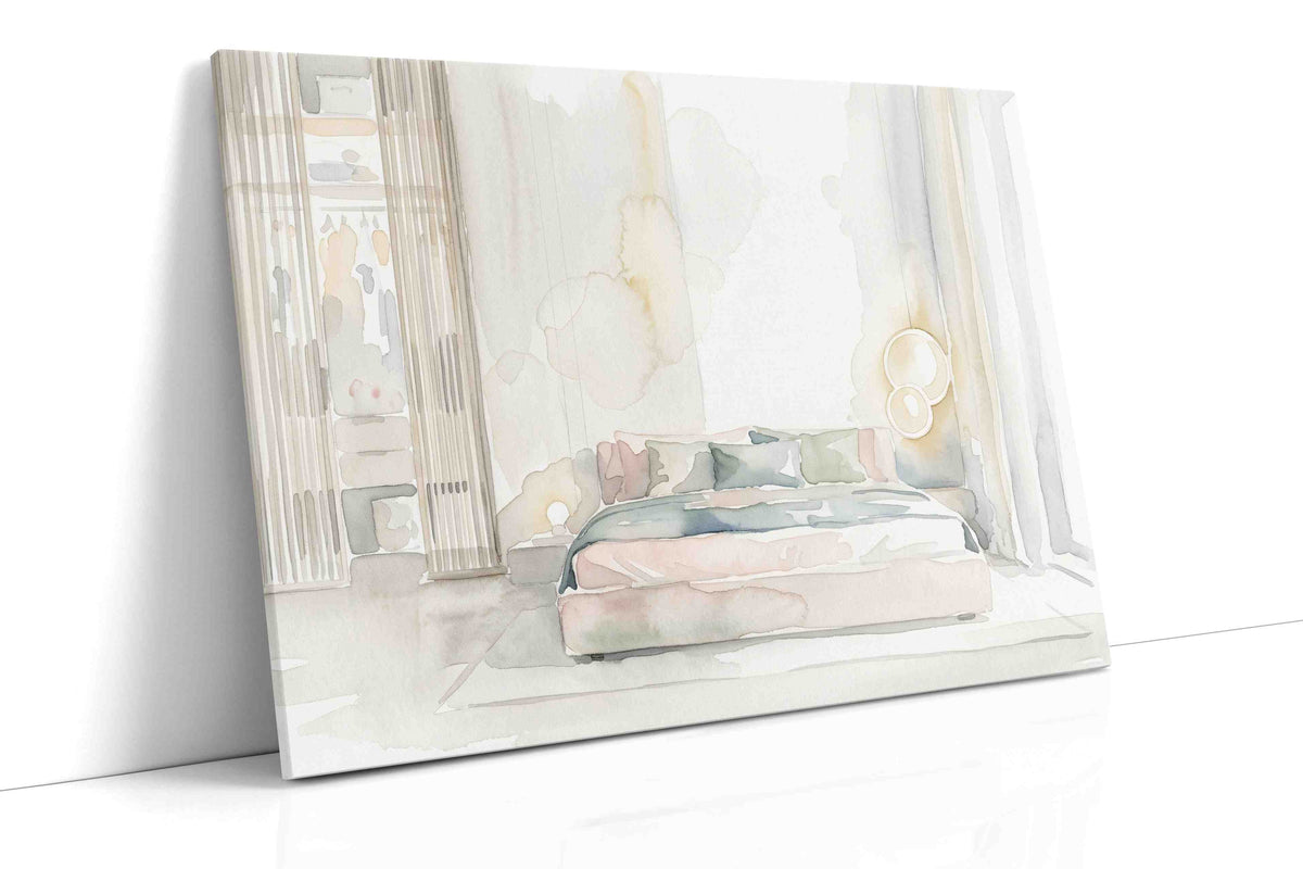 Whispered Light Bedroom canvas wall art styled in a bedroom