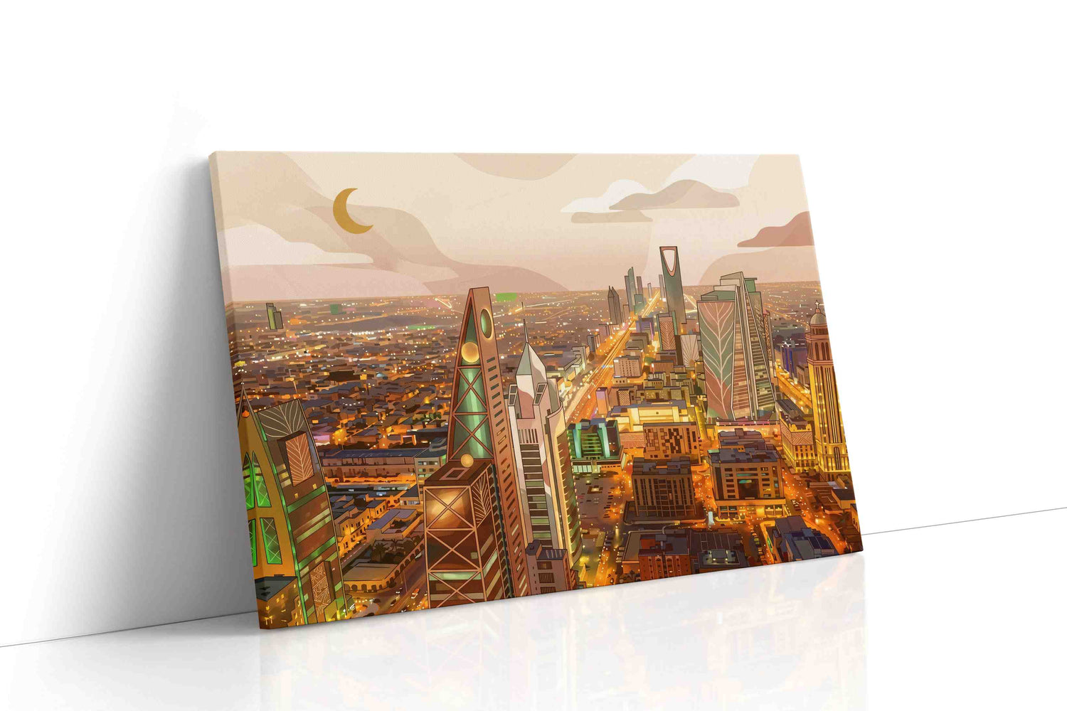 Crescent Over Golden Riyadh modern canvas wall art gallery-wrapped landscape canvas studio shot