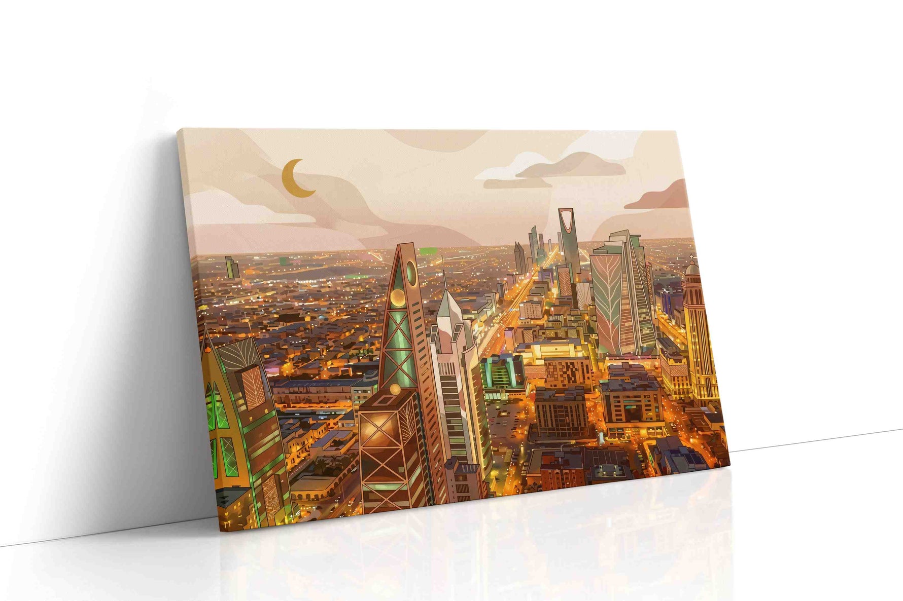Crescent Over Golden Riyadh modern canvas wall art gallery-wrapped landscape canvas studio shot