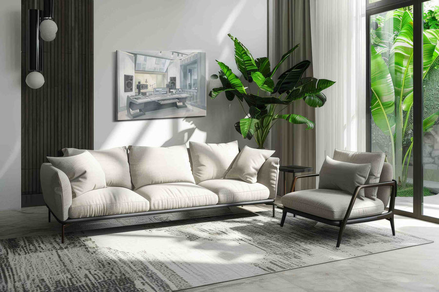 Silver Echo Chamber modern canvas wall art in a modern interior mockup