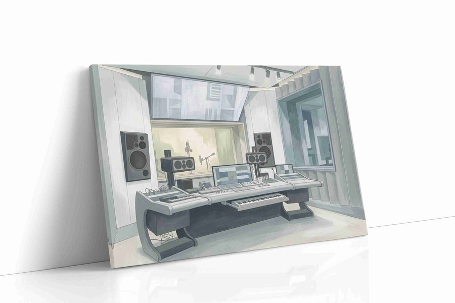 Silver Echo Chamber modern canvas wall art displayed above a sofa in a modern living room